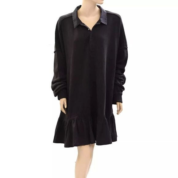 Free People Olivia Sweatshirt Top Collared Oversized Black Pullover S NWT 274440 - Picture 5 of 9